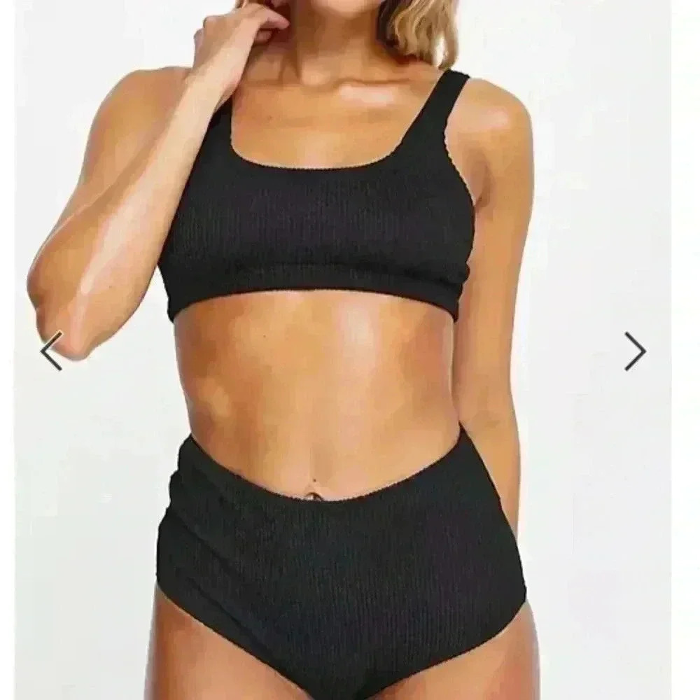 Ribbed Bikini Top by Monki Color: Black size XL Scoop Neck